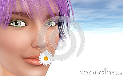 Spring presenting by Young girl. (3D picture) Stock Photo
