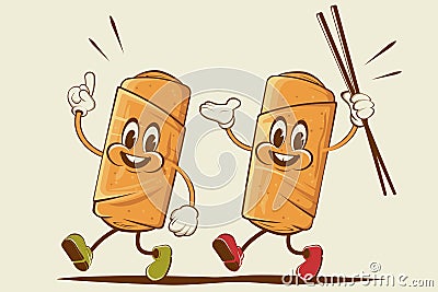 Funny illustration of cartoon spring rolls Stock Photo