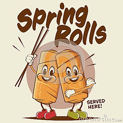 Funny cartoon illustration of happy spring rolls Vector Illustration