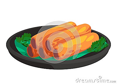 Spring roll lumpia fried appetizer in plate asian food graphic illustration Vector Illustration