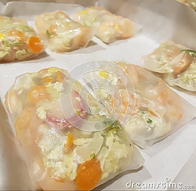 Spring roll with rice paper wrap Stock Photo