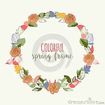 Spring round frame in bright colors Vector Illustration