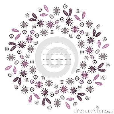 Spring round frame with leaves and flowers isolated on white bac Vector Illustration