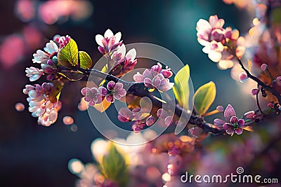 Spring, sakura blossoms, pink and white buds and cherry blossoms. Spring background Stock Photo