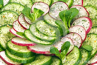 Spring salad with fresh cucumber and radish Stock Photo