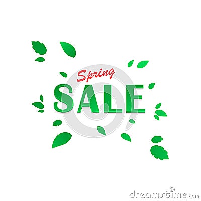 Spring sale background, banner with beautiful green leaves. Vector illustration Vector Illustration