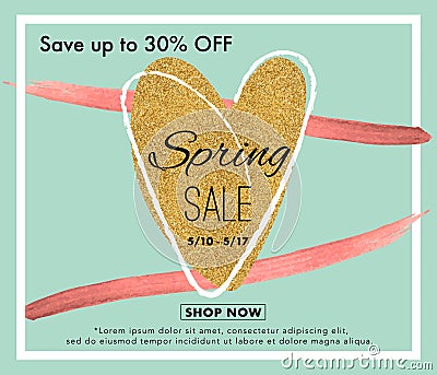 Spring sale background banner with a heart Vector Illustration