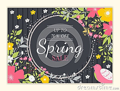 Spring sale background with beautiful colorful flower Vector Illustration