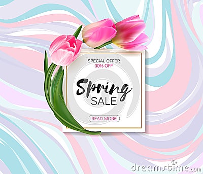 Spring sale background with realistic vector tulips. Vector Illustration