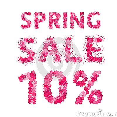 Spring sale banner. 10 discount sign. Numbers and letters made of flowers. Easy to edit vector design template Vector Illustration