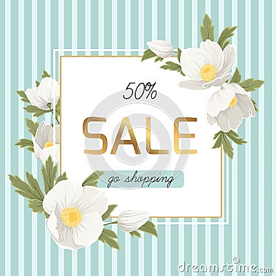 Spring sale discount anemone hellebore flowers Vector Illustration