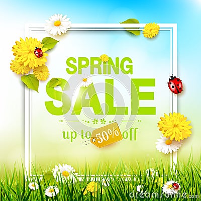 Spring sale flyer Vector Illustration