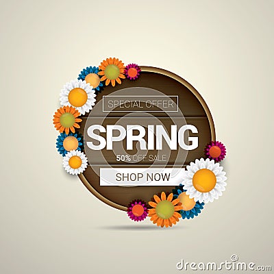 Spring sale label with beautiful flowers Vector Illustration