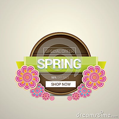 Spring sale label with beautiful flowers Vector Illustration