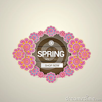 Spring sale label with beautiful flowers Vector Illustration