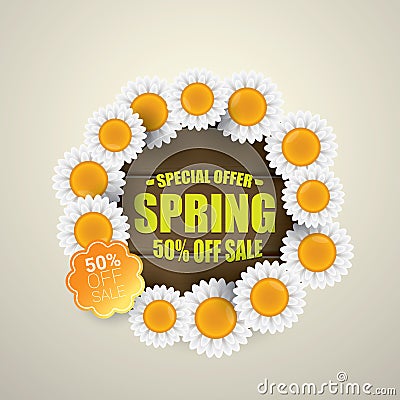 Spring sale label with beautiful flowers Vector Illustration