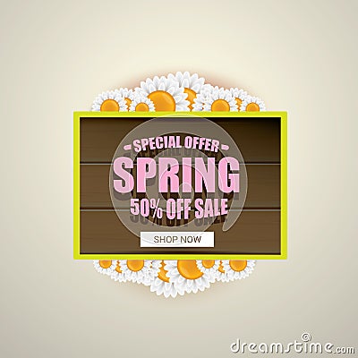 Spring sale label with beautiful flowers Vector Illustration