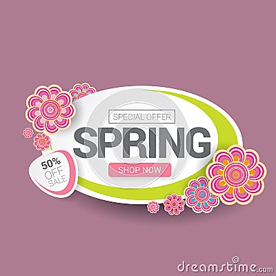 Spring sale label with beautiful flowers Vector Illustration