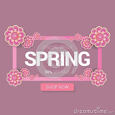 Spring sale label with beautiful flowers Vector Illustration