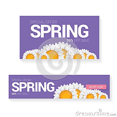 Spring sale label with beautiful flowers Vector Illustration