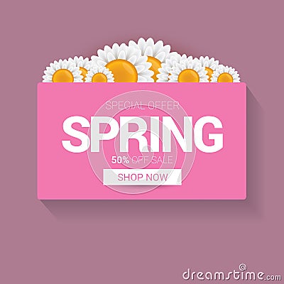 Spring sale label with beautiful flowers Vector Illustration