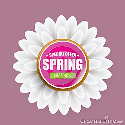 Spring sale label with beautiful flowers Vector Illustration