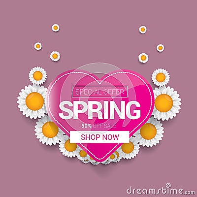 Spring sale label with beautiful flowers Vector Illustration