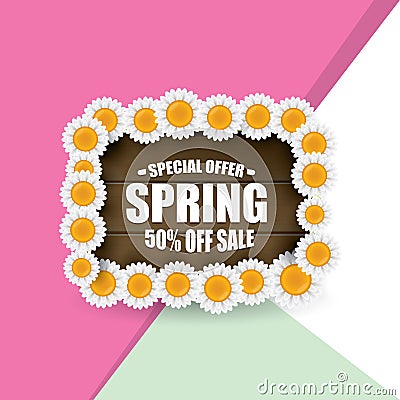 Spring sale label with beautiful flowers Vector Illustration