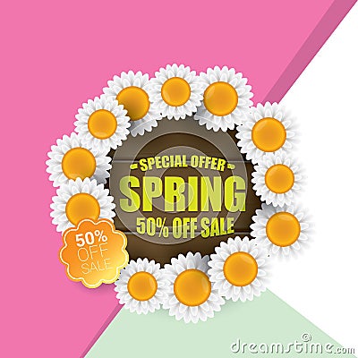 Spring sale label with beautiful flowers Vector Illustration