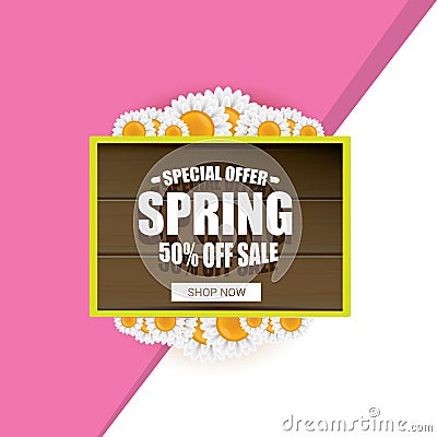 Spring sale label with beautiful flowers Vector Illustration