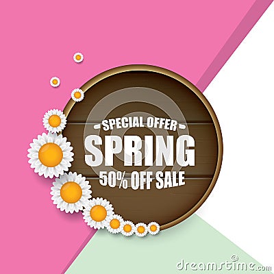 Spring sale label with beautiful flowers Vector Illustration