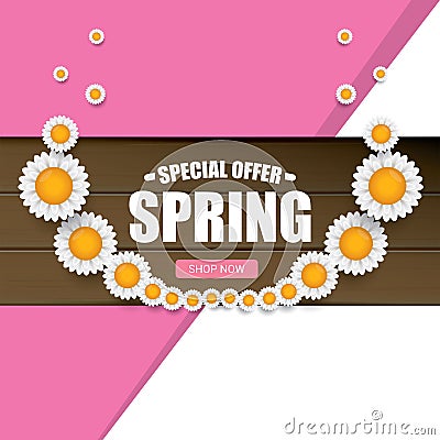 Spring sale label with beautiful flowers Vector Illustration