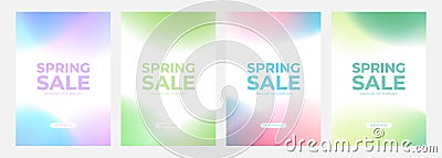 Spring Sale Set. Springtime season commercial backgrounds with light blurred color gradients. Vector Illustration