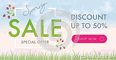 Spring Sale social network horizontal banner Vector Illustration