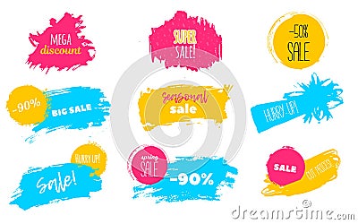 Spring Sale stains to label, discount, best price. Blots Vector set illustration in grunge style for stickers, badges. Vector Illustration