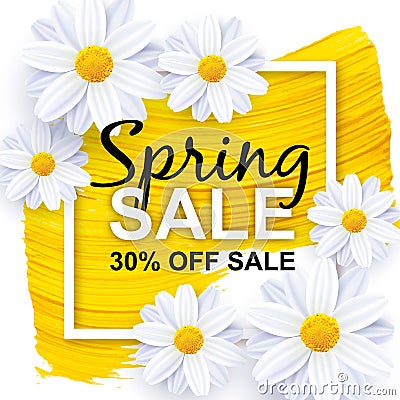 Spring Sale vector banner design template with flowers. Vector Illustration