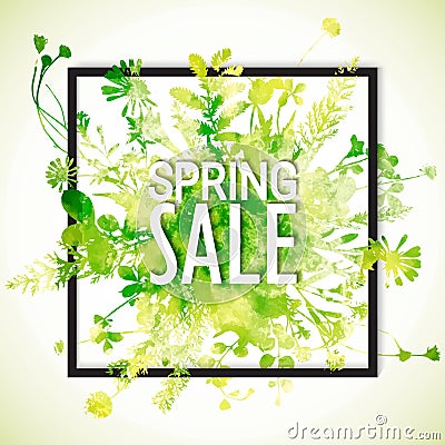 Spring sale watercolor banner Vector Illustration