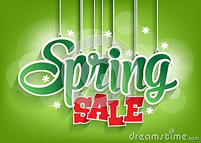 Spring Sale Word Hanging with Strings Vector Illustration