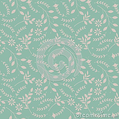 Spring seamless pattern with plants and flowers Vector Illustration