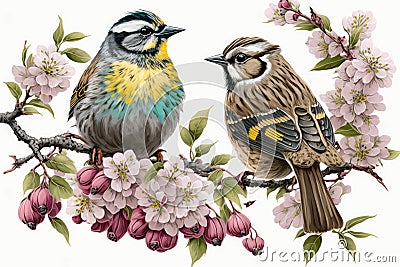 Beautiful Birds chirping Spring Season a symphony of beautiful birds chirping in the air. Stock Photo