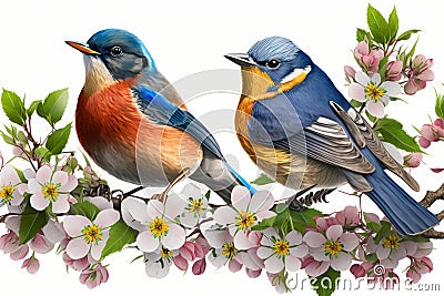 Beautiful Birds chirping Spring Season a symphony of beautiful birds chirping in the air. Stock Photo