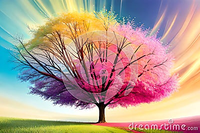 Spring Season Exploding Abstract Illustration. Generative AI Stock Photo