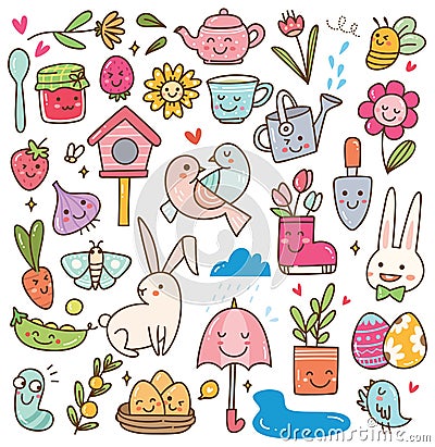 Spring season kawaii doodle set Stock Photo