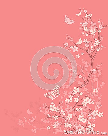 Spring season vector background with butterflies among flowers Vector Illustration