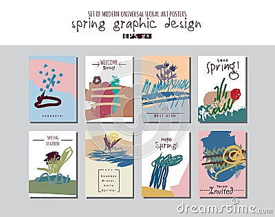 Spring set universal floral cards or posters. Vector Illustration