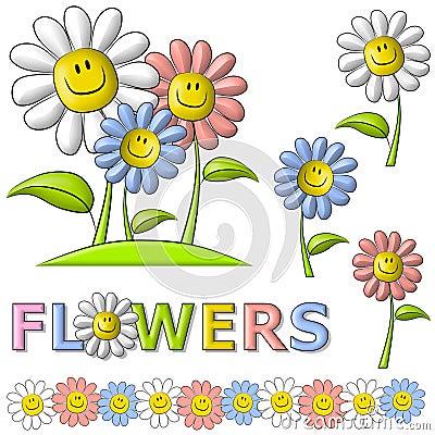 Spring Smiley Face Happy Flowers Cartoon Illustration