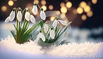 spring snowdrop in the snow Stock Photo
