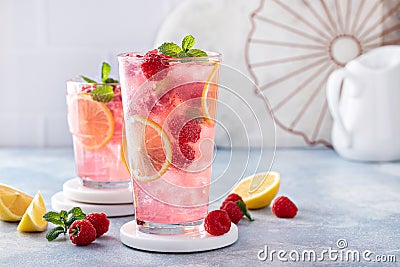 Spring or summer cold cocktail, raspberry lemonade Stock Photo