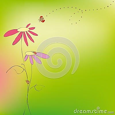 Spring summer floral ladybirds greeting card Vector Illustration