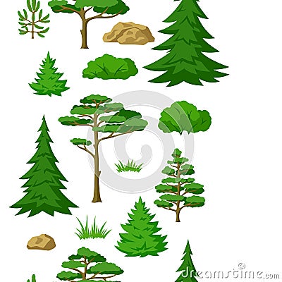 Spring or summer forest pattern. Background with stylized trees. Seasonal illustration. Vector Illustration